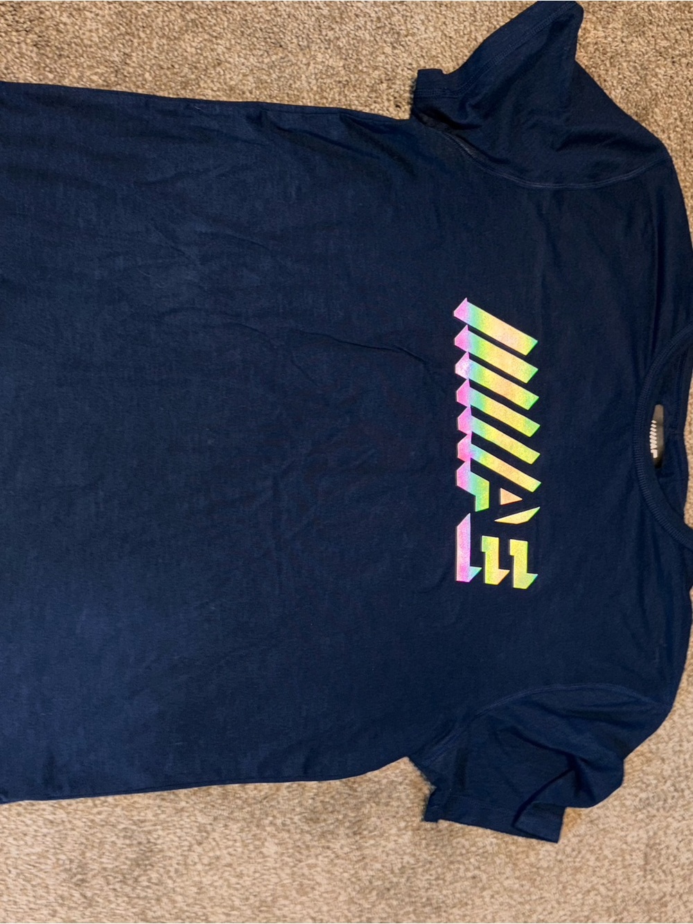 American Eagle Outfitters Navy Long Sleeve Tee with Neon Gradient Logo